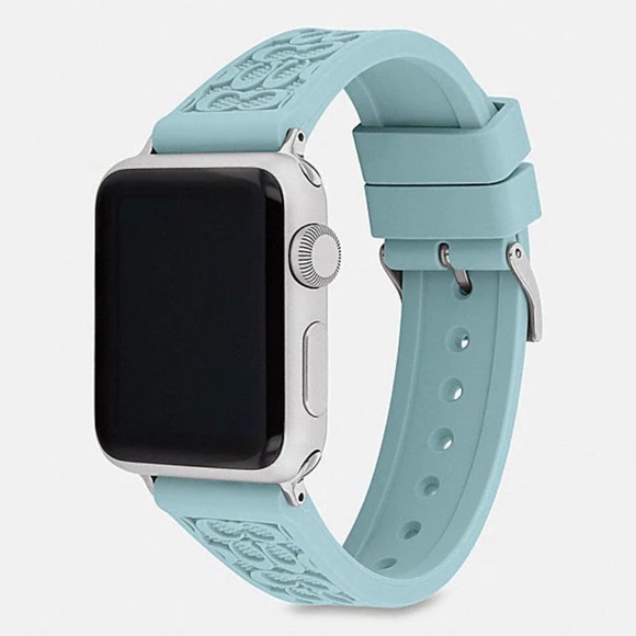 COACH | Signature Embossed Apple Watch Strap, 38 mm & 40 mm Blue/Silver NIB! - Picture 1 of 3
